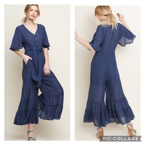 Umgee | Blue Wrap Front Jumpsuit